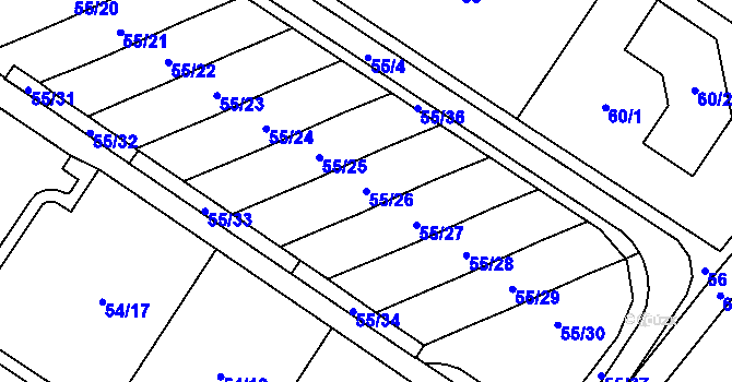 Parcela st. 55/26 v KÚ Tylovice, Katastrální mapa