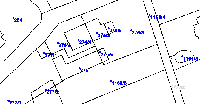 Parcela st. 276/6 v KÚ Tylovice, Katastrální mapa