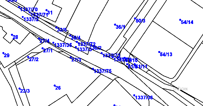 Parcela st. 1337/73 v KÚ Tylovice, Katastrální mapa