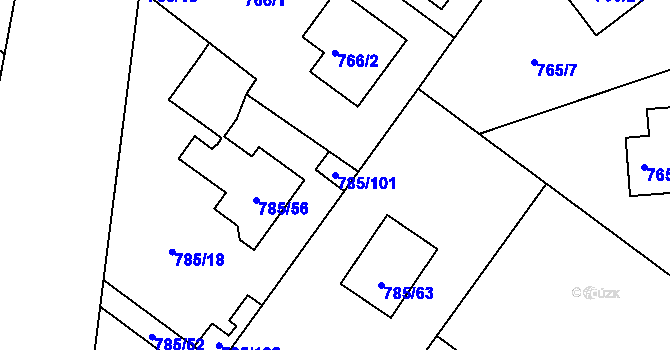 Parcela st. 785/101 v KÚ Tylovice, Katastrální mapa