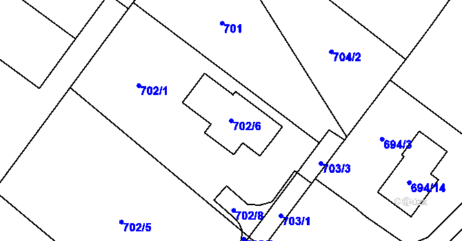 Parcela st. 702/6 v KÚ Tylovice, Katastrální mapa