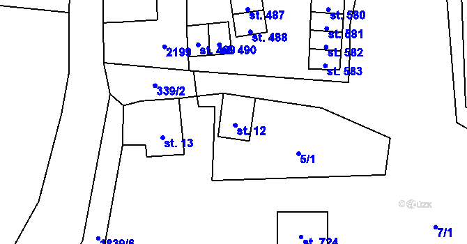 Parcela st. 12 v KÚ Ryžoviště, Katastrální mapa