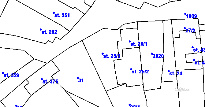 Parcela st. 25/3 v KÚ Ryžoviště, Katastrální mapa