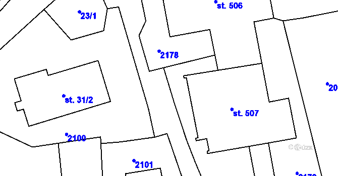 Parcela st. 33/1 v KÚ Ryžoviště, Katastrální mapa