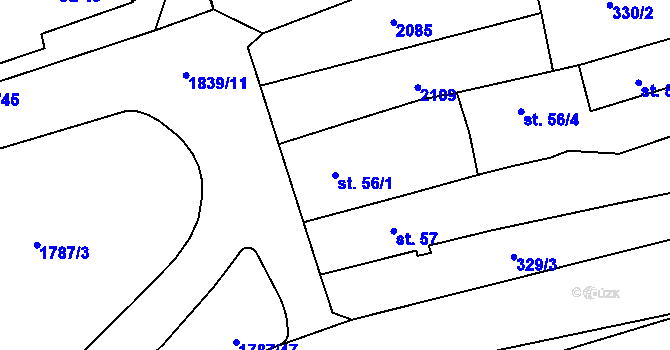 Parcela st. 56/1 v KÚ Ryžoviště, Katastrální mapa