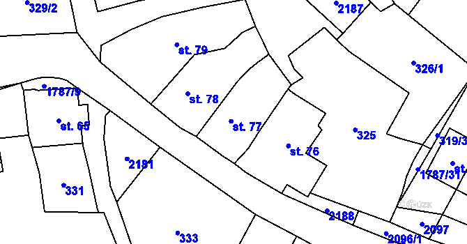 Parcela st. 77 v KÚ Ryžoviště, Katastrální mapa