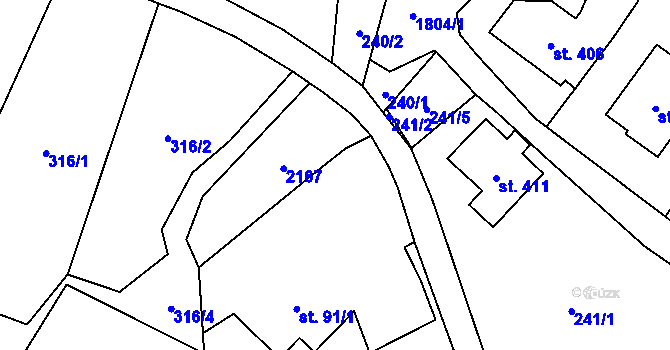 Parcela st. 91/2 v KÚ Ryžoviště, Katastrální mapa