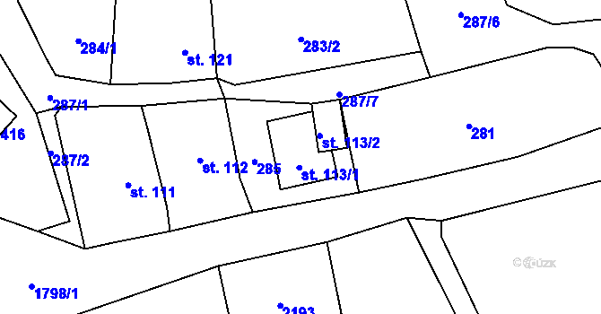 Parcela st. 113 v KÚ Ryžoviště, Katastrální mapa