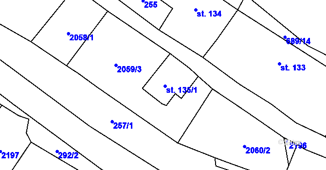 Parcela st. 135/1 v KÚ Ryžoviště, Katastrální mapa