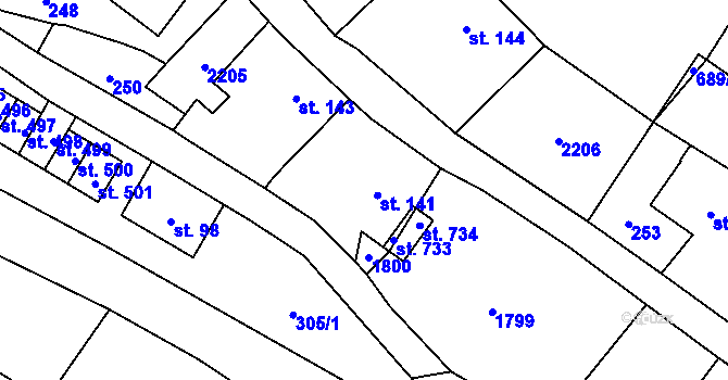 Parcela st. 141 v KÚ Ryžoviště, Katastrální mapa