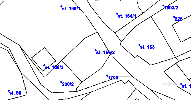 Parcela st. 166/2 v KÚ Ryžoviště, Katastrální mapa