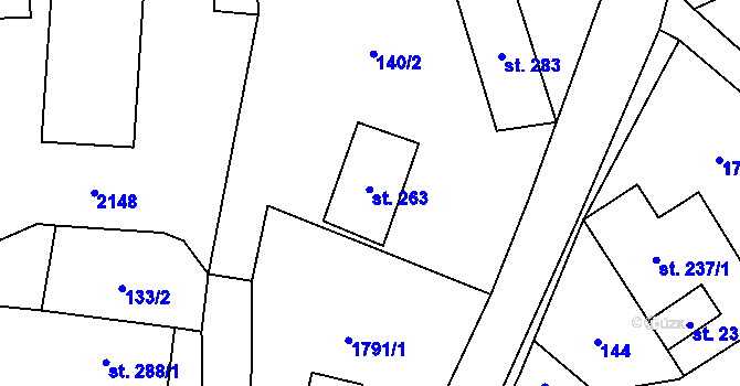 Parcela st. 263 v KÚ Ryžoviště, Katastrální mapa