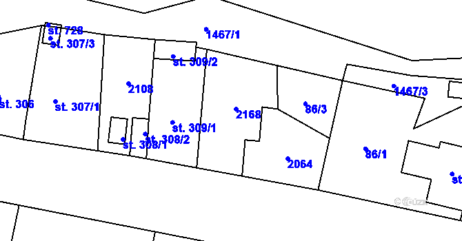 Parcela st. 310 v KÚ Ryžoviště, Katastrální mapa