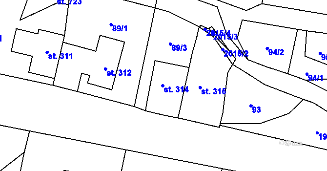 Parcela st. 314 v KÚ Ryžoviště, Katastrální mapa