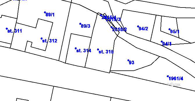 Parcela st. 315 v KÚ Ryžoviště, Katastrální mapa