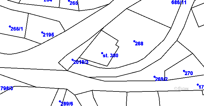 Parcela st. 380 v KÚ Ryžoviště, Katastrální mapa