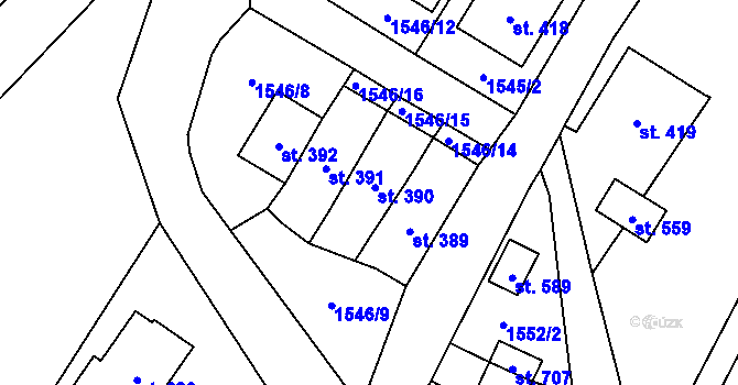 Parcela st. 390 v KÚ Ryžoviště, Katastrální mapa