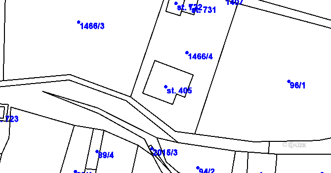 Parcela st. 405 v KÚ Ryžoviště, Katastrální mapa