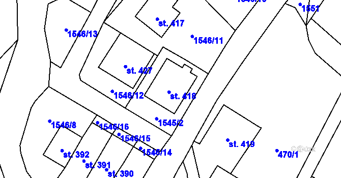 Parcela st. 418 v KÚ Ryžoviště, Katastrální mapa