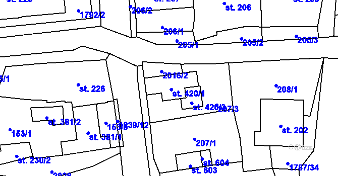 Parcela st. 420/1 v KÚ Ryžoviště, Katastrální mapa