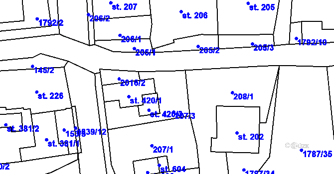 Parcela st. 420/2 v KÚ Ryžoviště, Katastrální mapa