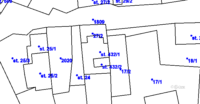 Parcela st. 432/1 v KÚ Ryžoviště, Katastrální mapa