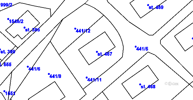 Parcela st. 467 v KÚ Ryžoviště, Katastrální mapa