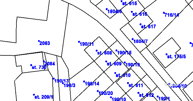 Parcela st. 608 v KÚ Ryžoviště, Katastrální mapa