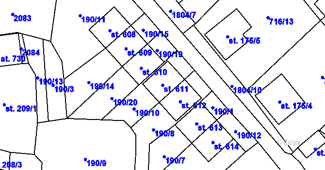 Parcela st. 611 v KÚ Ryžoviště, Katastrální mapa