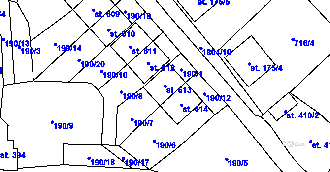 Parcela st. 613 v KÚ Ryžoviště, Katastrální mapa