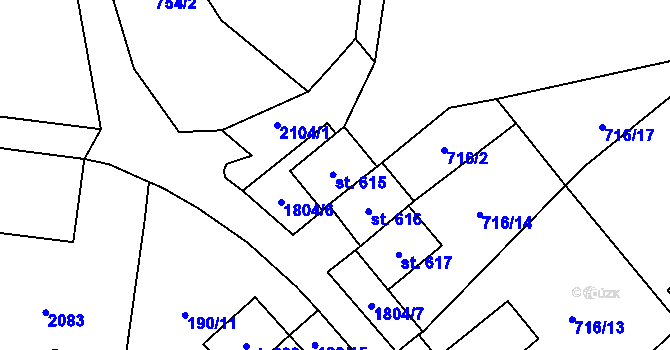 Parcela st. 615 v KÚ Ryžoviště, Katastrální mapa