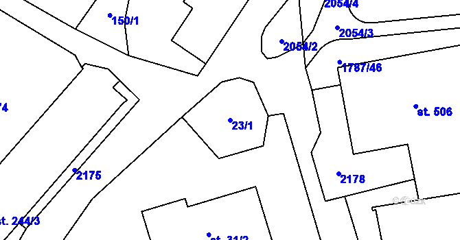 Parcela st. 23/1 v KÚ Ryžoviště, Katastrální mapa