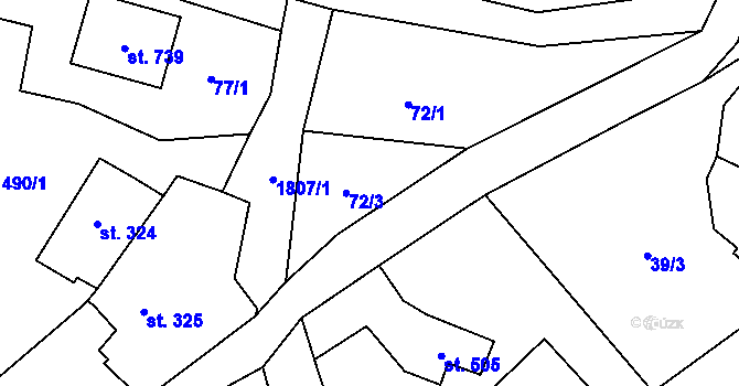 Parcela st. 72/3 v KÚ Ryžoviště, Katastrální mapa
