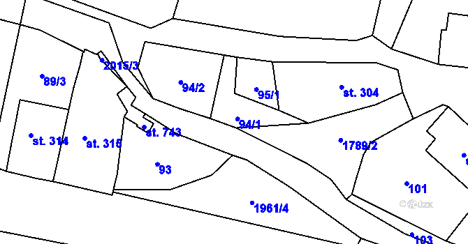 Parcela st. 94/1 v KÚ Ryžoviště, Katastrální mapa