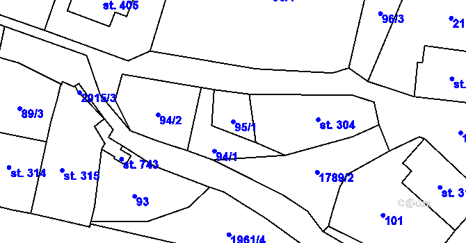Parcela st. 95/1 v KÚ Ryžoviště, Katastrální mapa