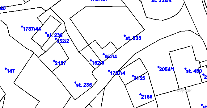 Parcela st. 152/4 v KÚ Ryžoviště, Katastrální mapa