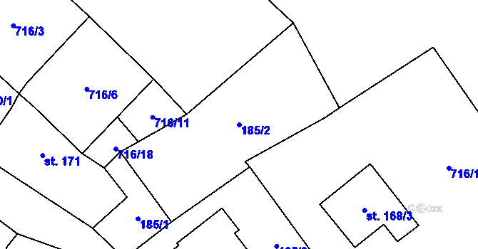Parcela st. 185/2 v KÚ Ryžoviště, Katastrální mapa