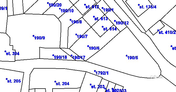 Parcela st. 190/6 v KÚ Ryžoviště, Katastrální mapa