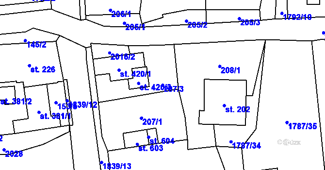 Parcela st. 207/3 v KÚ Ryžoviště, Katastrální mapa