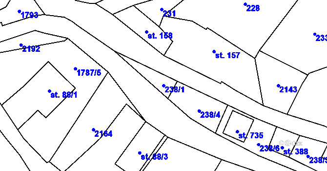 Parcela st. 238/1 v KÚ Ryžoviště, Katastrální mapa
