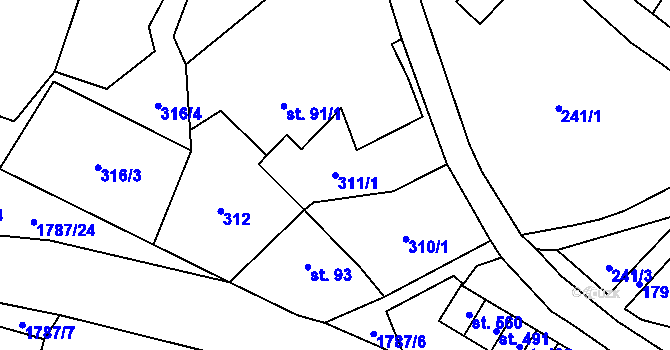 Parcela st. 311/1 v KÚ Ryžoviště, Katastrální mapa