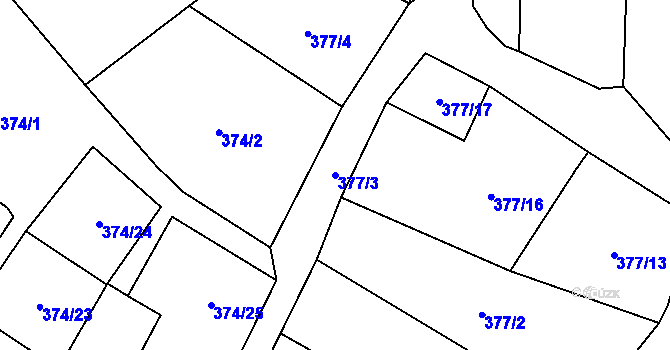 Parcela st. 377/3 v KÚ Ryžoviště, Katastrální mapa