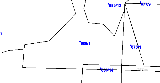 Parcela st. 686/1 v KÚ Ryžoviště, Katastrální mapa