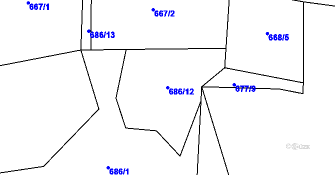 Parcela st. 686/12 v KÚ Ryžoviště, Katastrální mapa