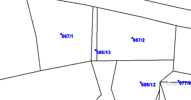 Parcela st. 686/13 v KÚ Ryžoviště, Katastrální mapa