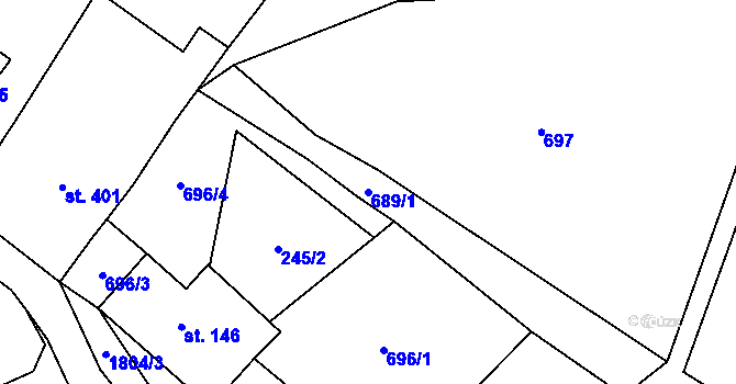 Parcela st. 689/1 v KÚ Ryžoviště, Katastrální mapa