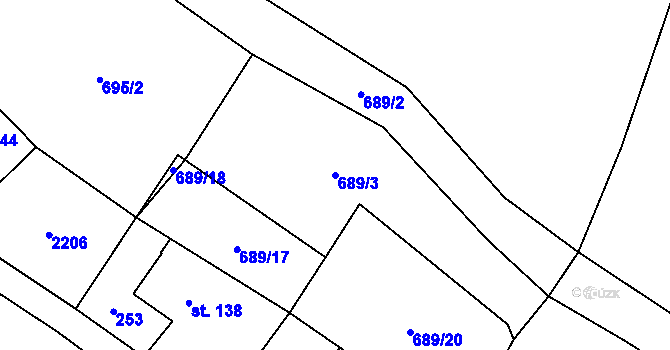 Parcela st. 689/3 v KÚ Ryžoviště, Katastrální mapa