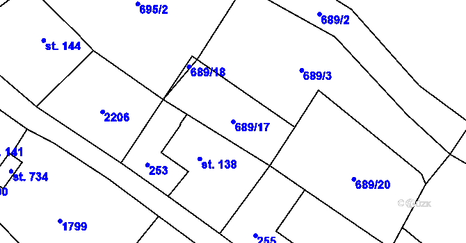 Parcela st. 689/17 v KÚ Ryžoviště, Katastrální mapa