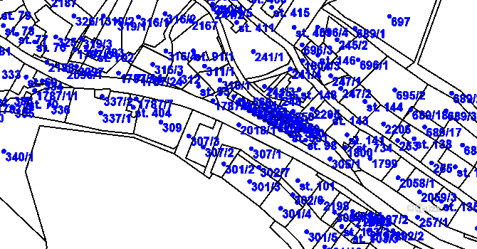 Parcela st. 2018/1 v KÚ Ryžoviště, Katastrální mapa