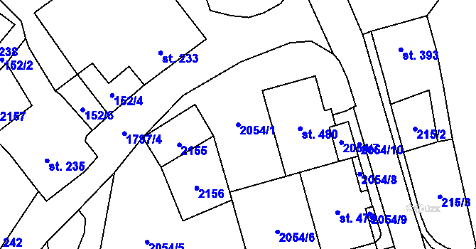 Parcela st. 2054/1 v KÚ Ryžoviště, Katastrální mapa